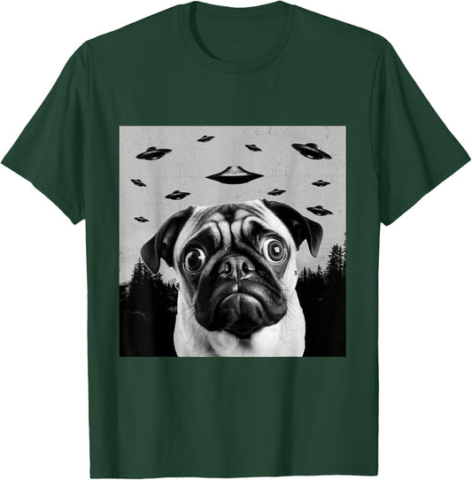 Alien UFO Funny Pug Dog Lover Men Women Kids T-Shirt - T-Shirt | Forest