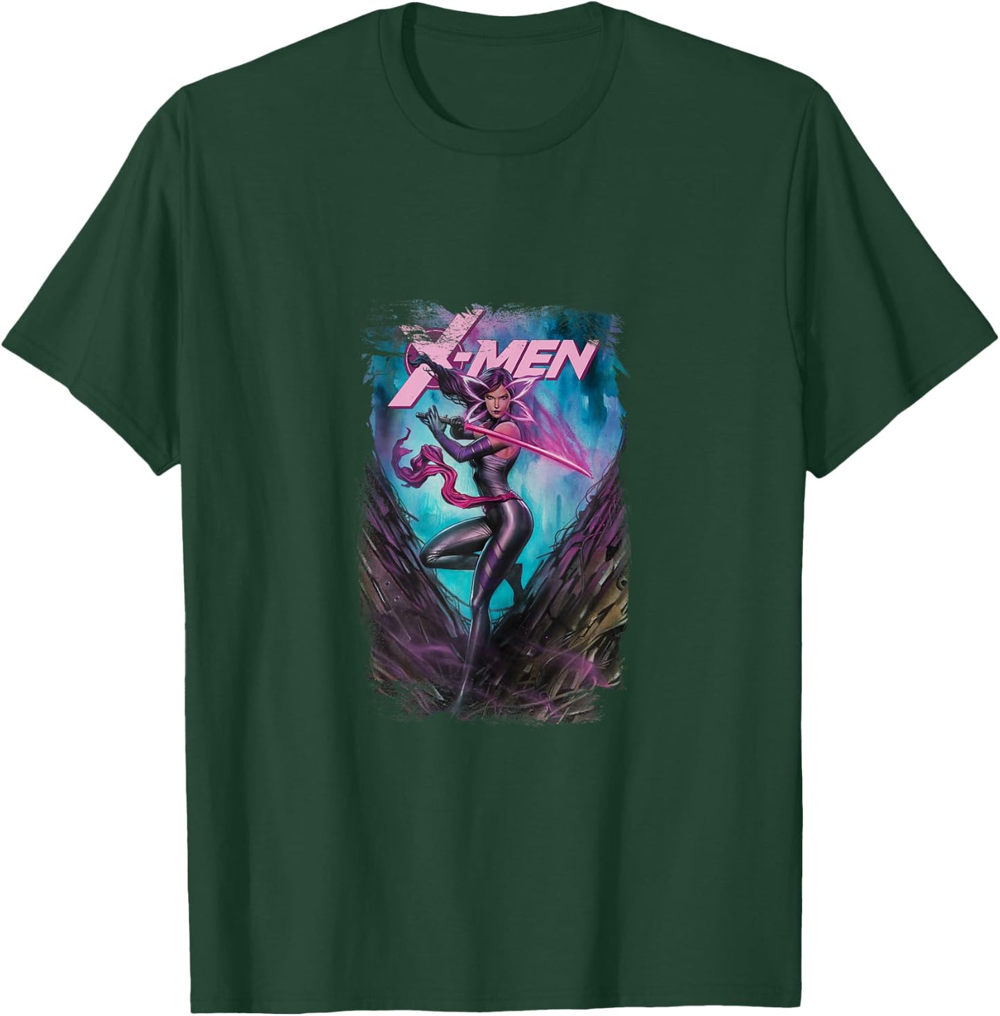 Marvel X-Men Psylocke Wielding Sword Vintage Poster T-Shirt - T-Shirt | Forest