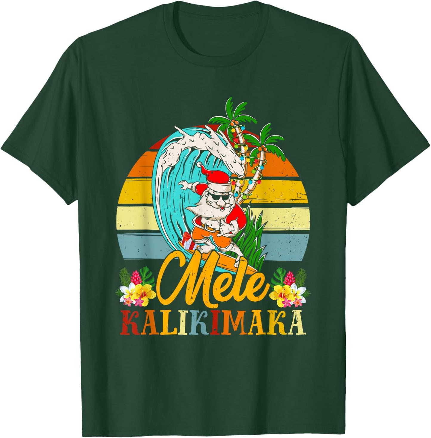 Mele-Kalikimaka Retro Christmas Santa Shaka Hawaii T-Shirt - T-Shirt | Forest