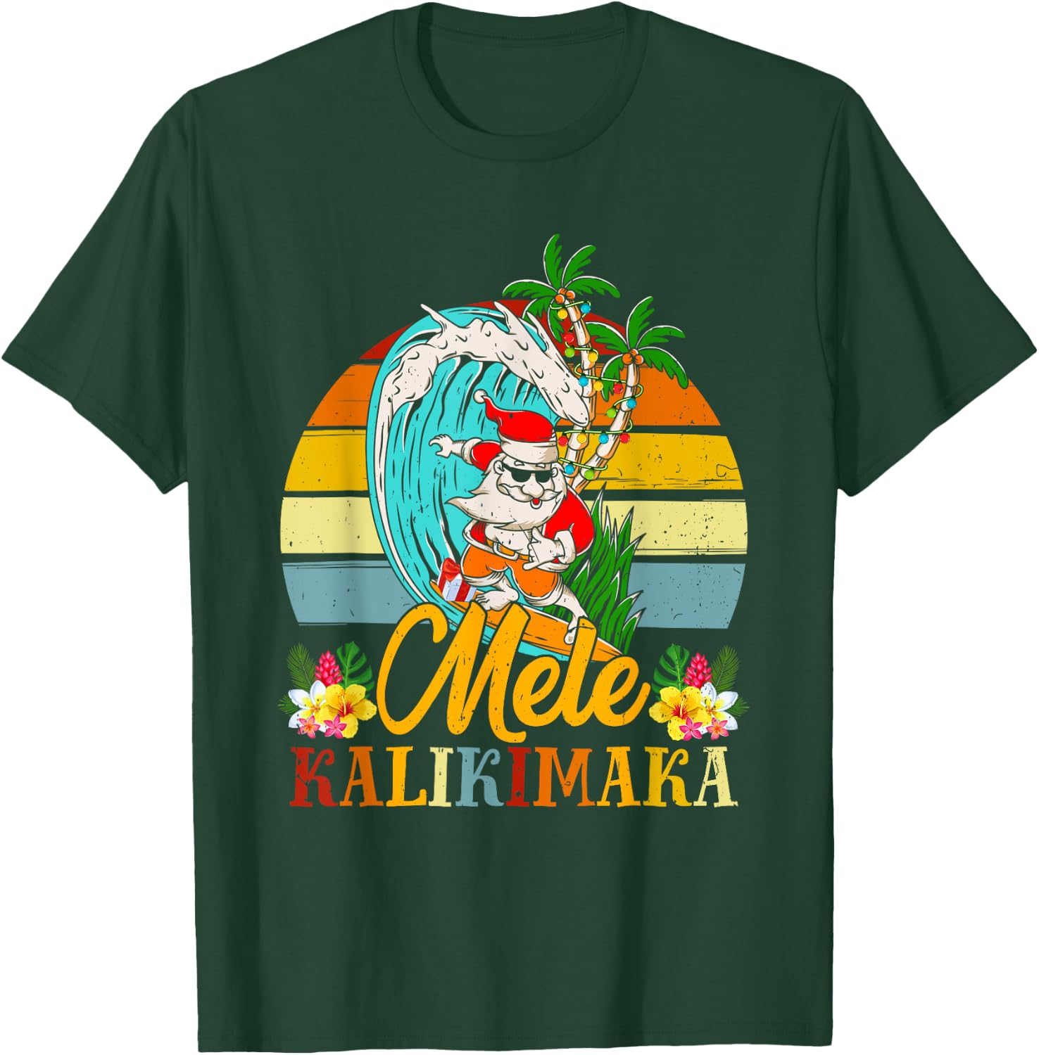Mele-Kalikimaka Retro Christmas Santa Shaka Hawaii T-Shirt - T-Shirt | Forest