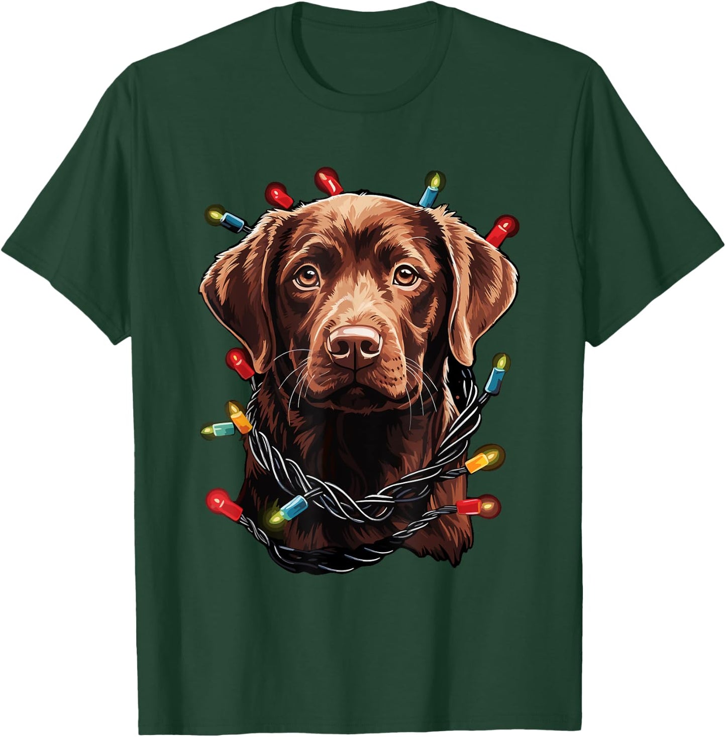Chocolate Labrador Dog Christmas Lights Santa Hat Xmas T-Shirt - T-Shirt | Forest