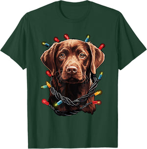 Chocolate Labrador Dog Christmas Lights Santa Hat Xmas T-Shirt - T-Shirt | Forest