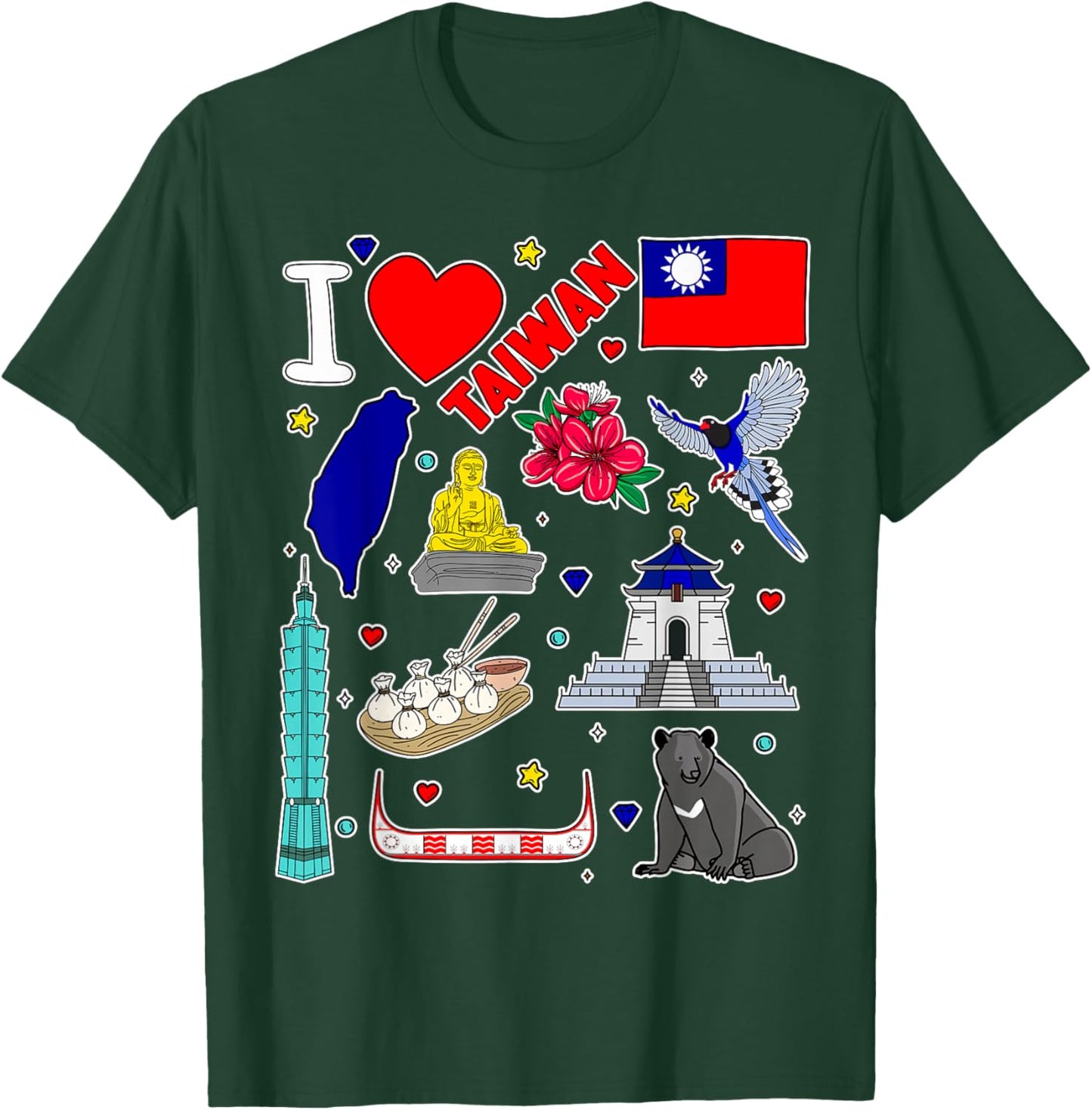 Taiwanese hand drawn symbols, Taiwan map, cultural icons T-Shirt - T-Shirt | Forest