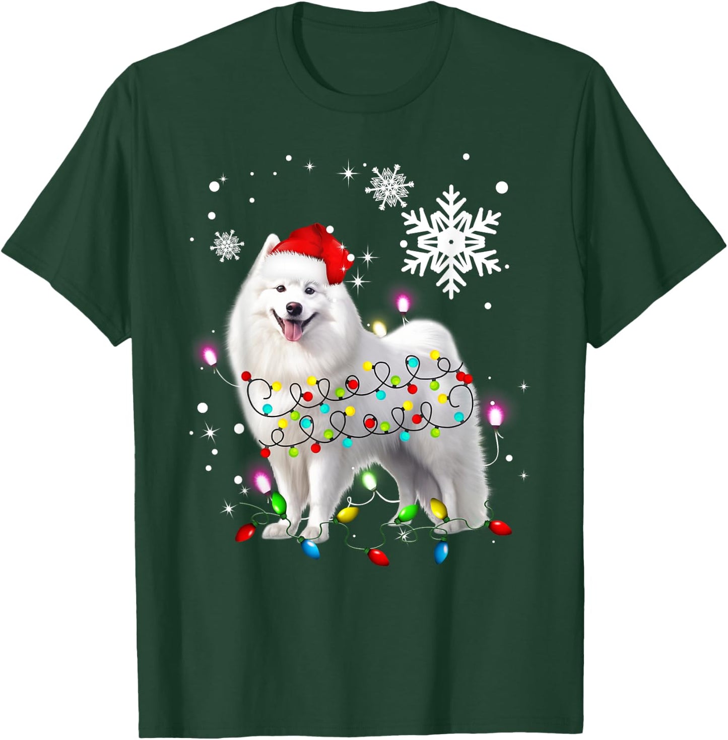 Samoyed Christmas Tree Light Pajama Samoyed Lover Xmas T-Shirt - T-Shirt | Forest