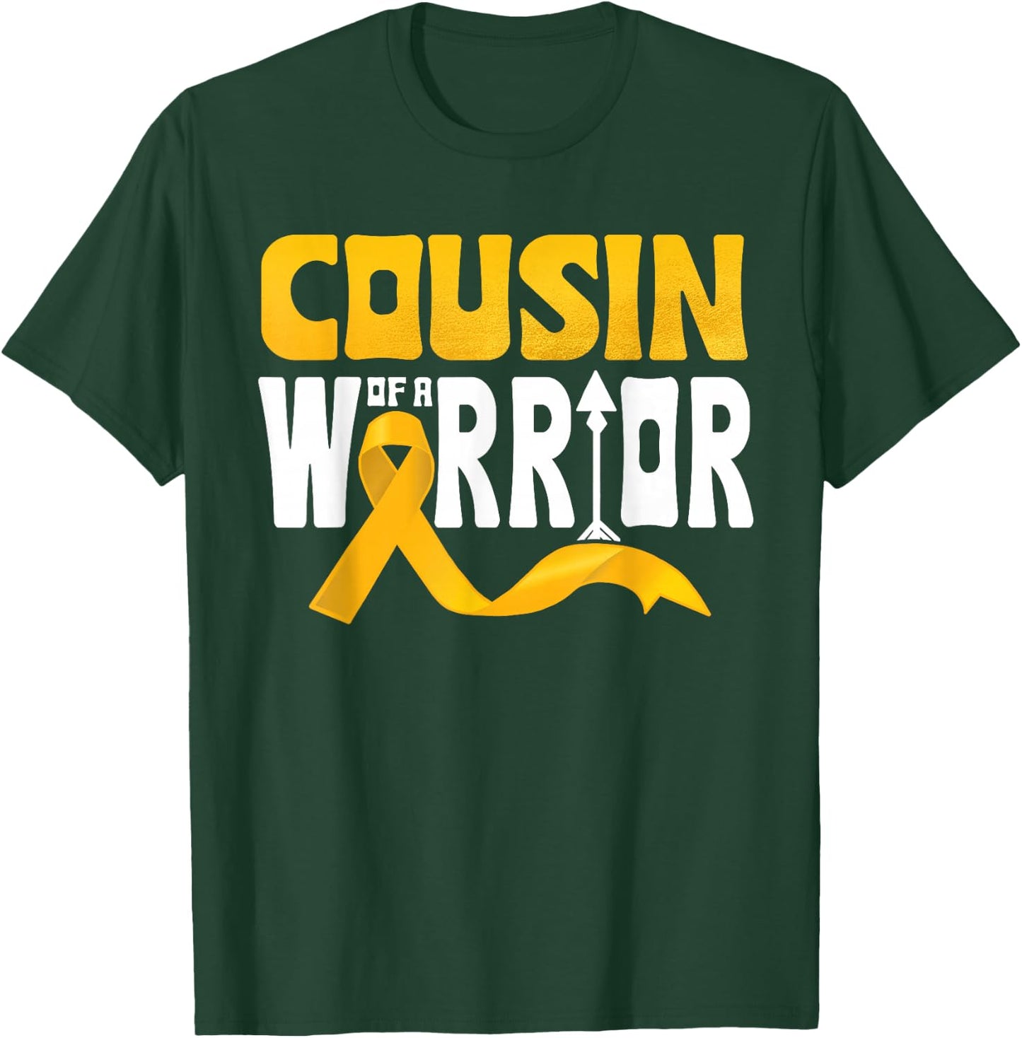 Cousin Of A Warrior Childhood Cancer Awareness Gold Ribbon T-Shirt - T-Shirt | Forest