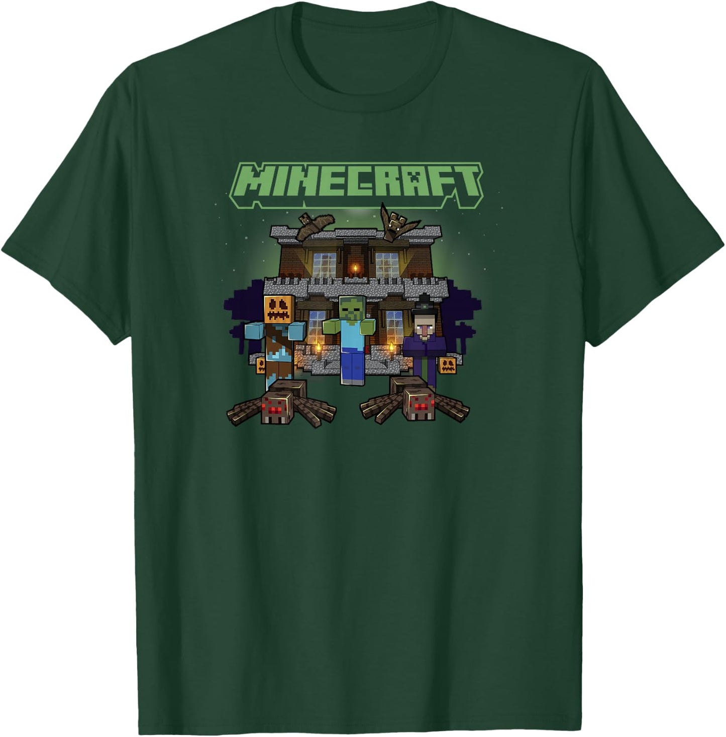 Minecraft Halloween Monsters In Haunted House Group Shot T-Shirt - T-Shirt | Forest