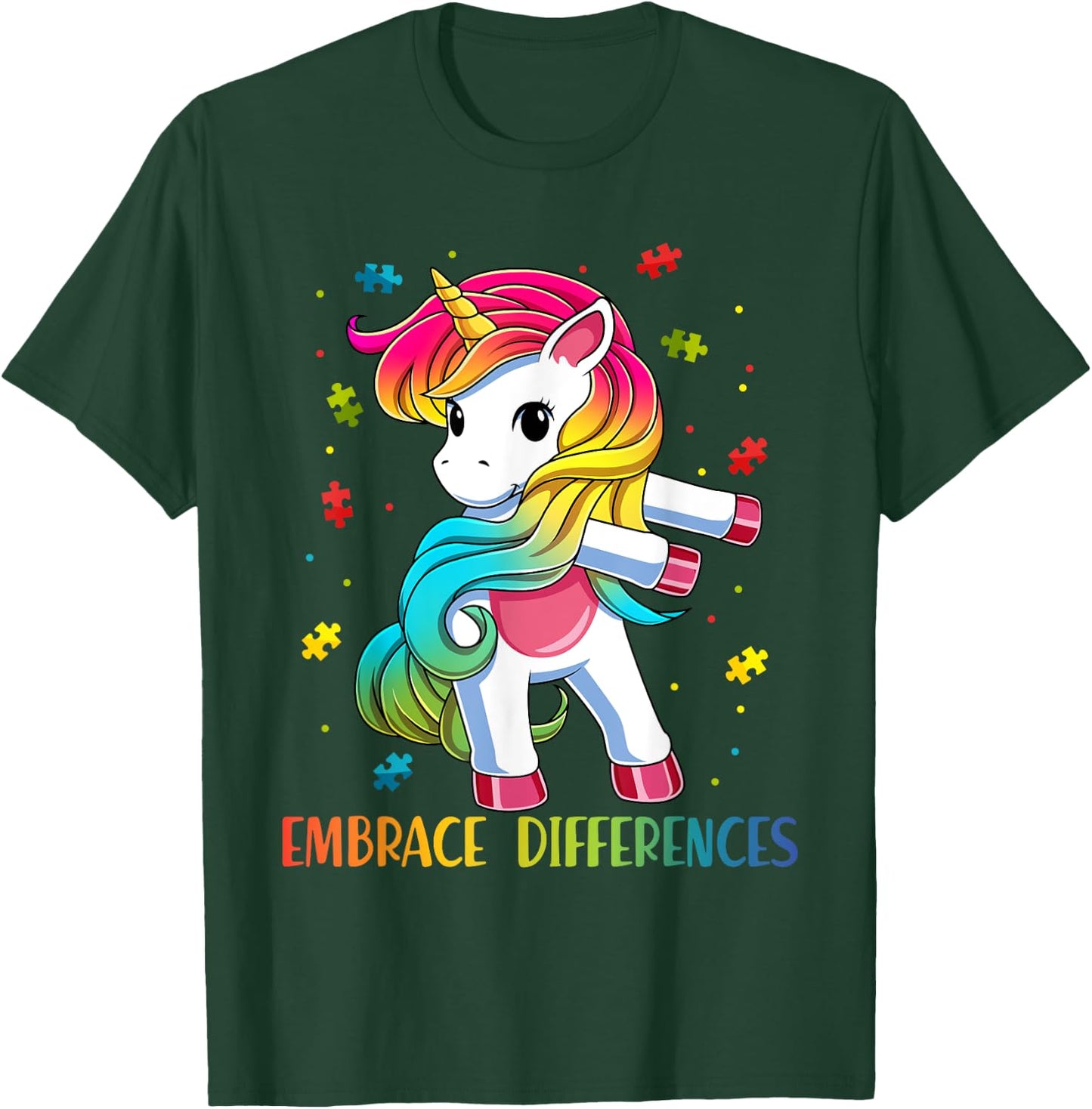 Embrace Differences Unicorn - Autism Awareness for Kids T-Shirt - T-Shirt | Forest