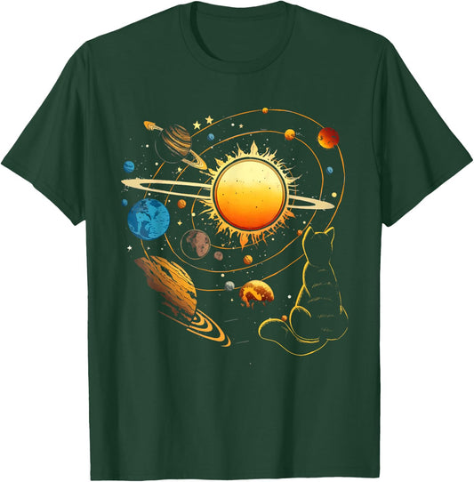 Cat And Planets - Galaxy Stars Kitten Kitty Animal Pet Lover Men Women Kids T-Shirt - T-Shirt | Forest
