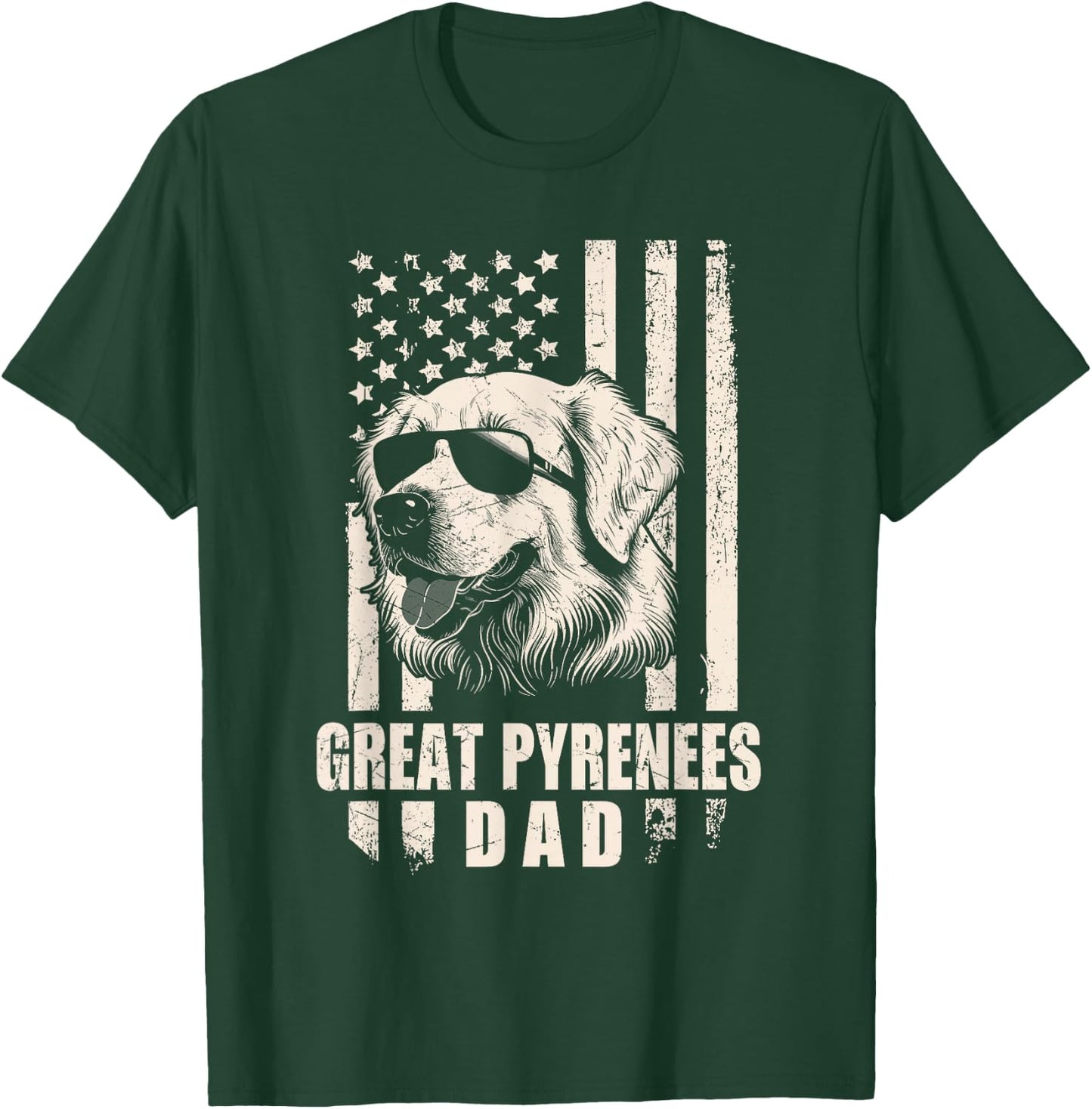 Great Pyrenees Dog Dad American Flag Gifts for Father Men T-Shirt - T-Shirt | Forest