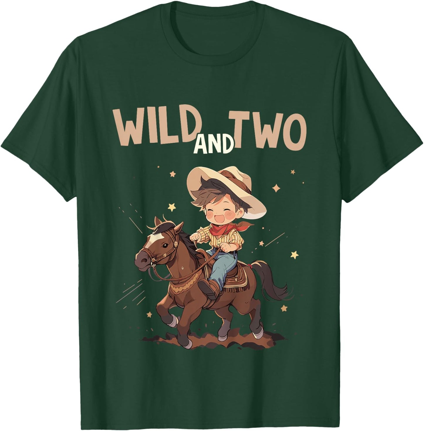Kids 2nd Birthday Cute Little Cowboy Western - Wild and Two T-Shirt - T-Shirt | Forest