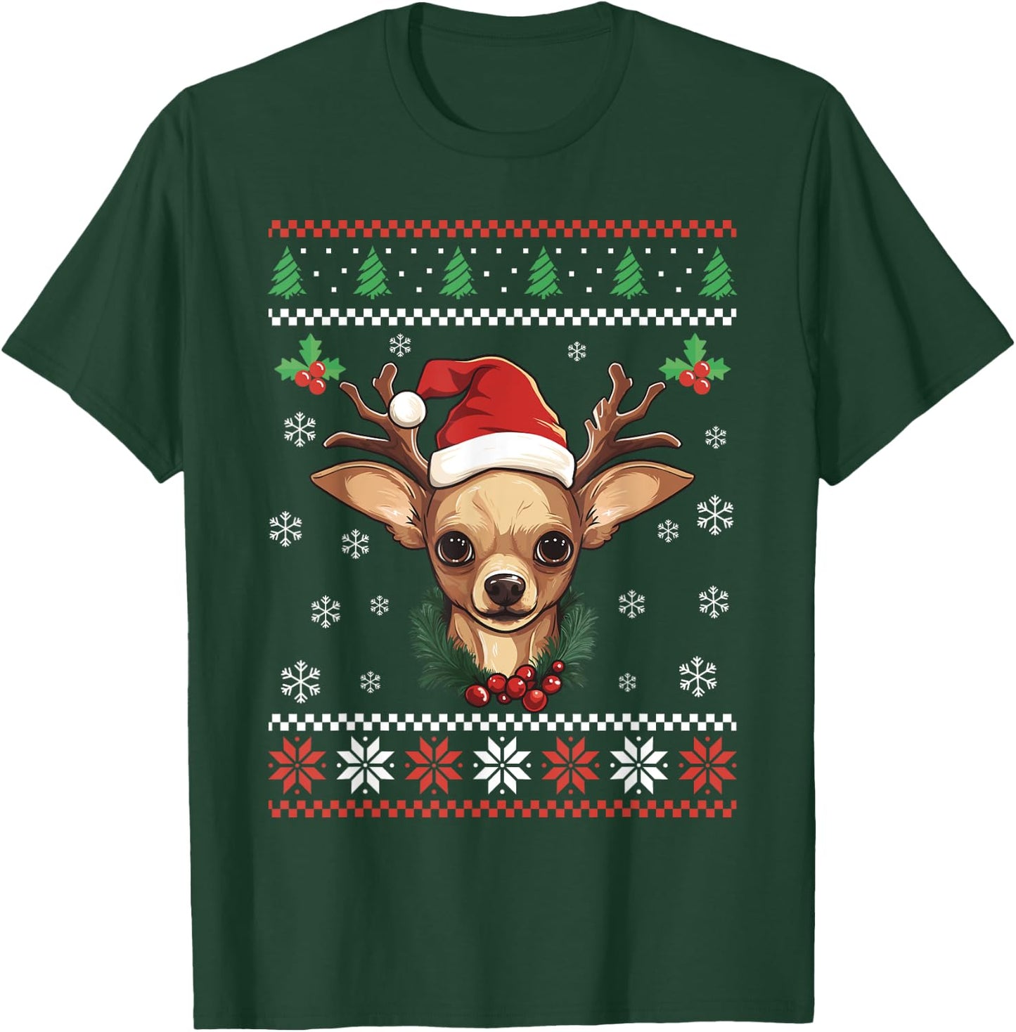 Chihuahua Dog Ugly Christmas Sweater Xmas For Adults Kids T-Shirt - T-Shirt | Forest