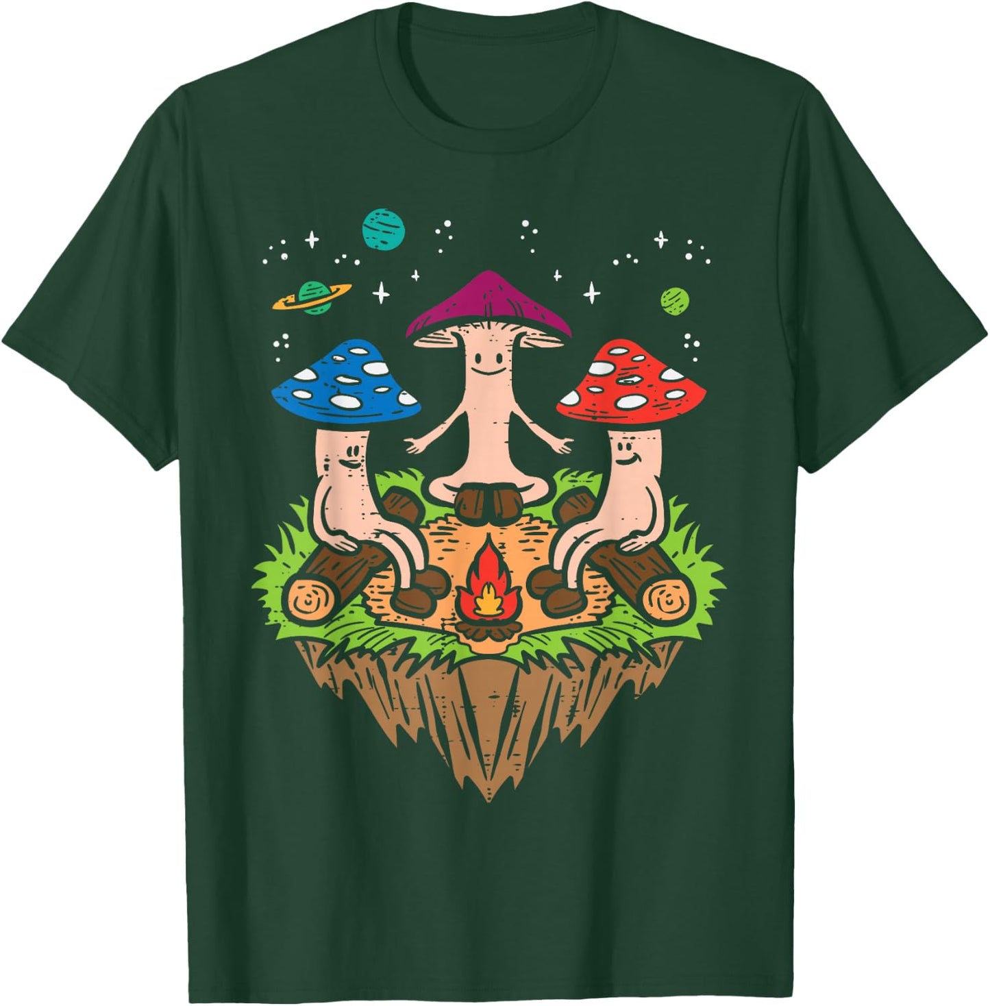Hippie Mushrooms Camping Funny Psychedelic Camper Men Women T-Shirt - T-Shirt | Forest