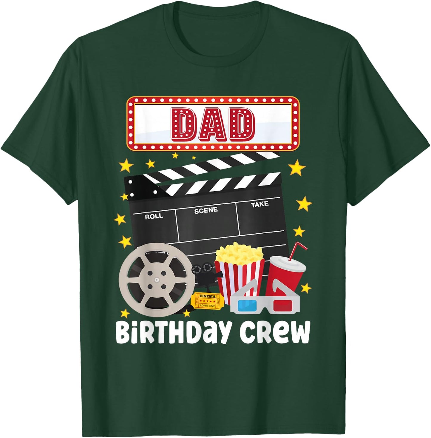 Dad Birthday Crew Movie Night Theme Matching Party T-Shirt - T-Shirt | Forest