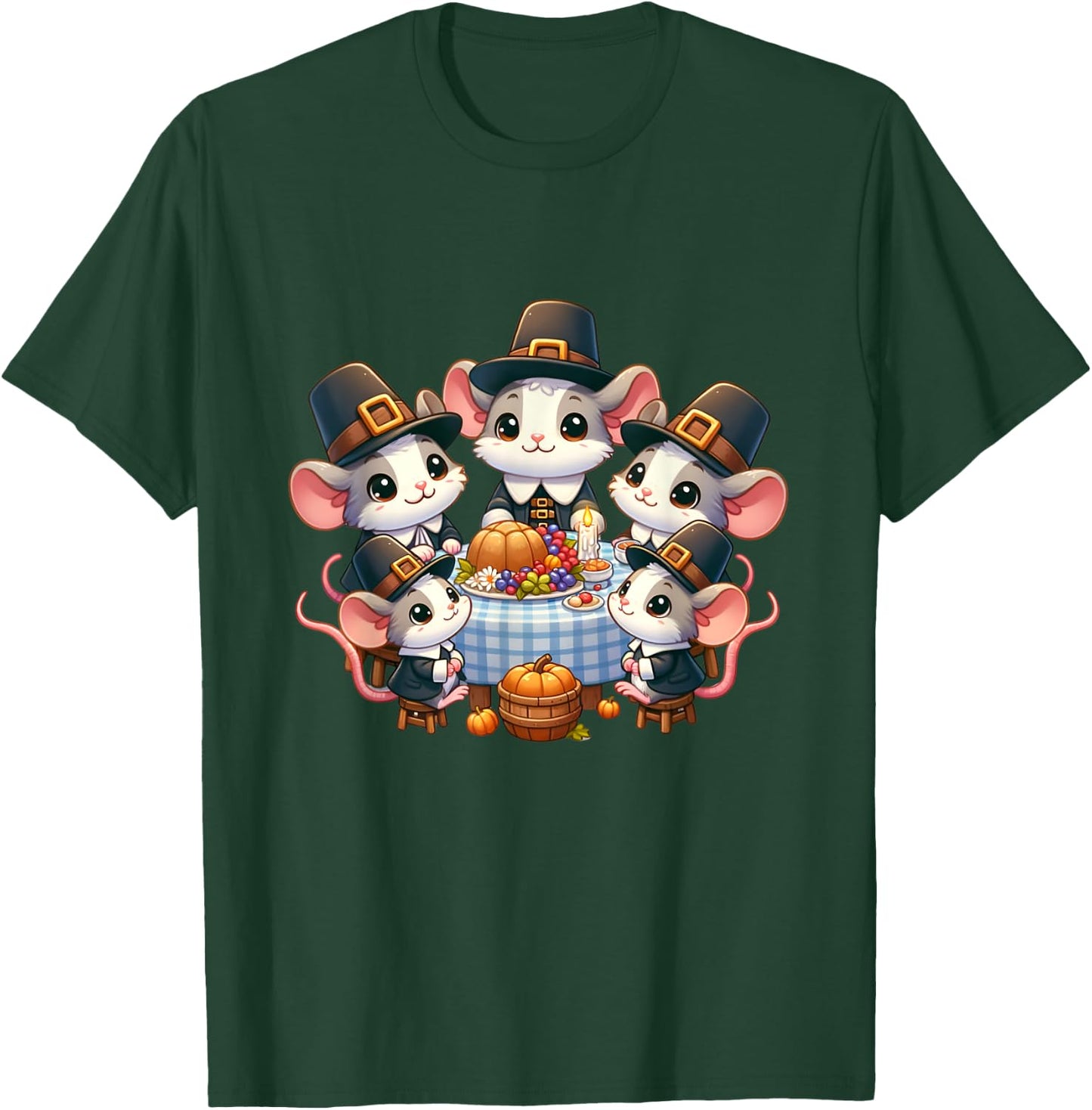 Pilgrim Mice's Thanksgiving Banquet autumn T-Shirt - T-Shirt | Forest
