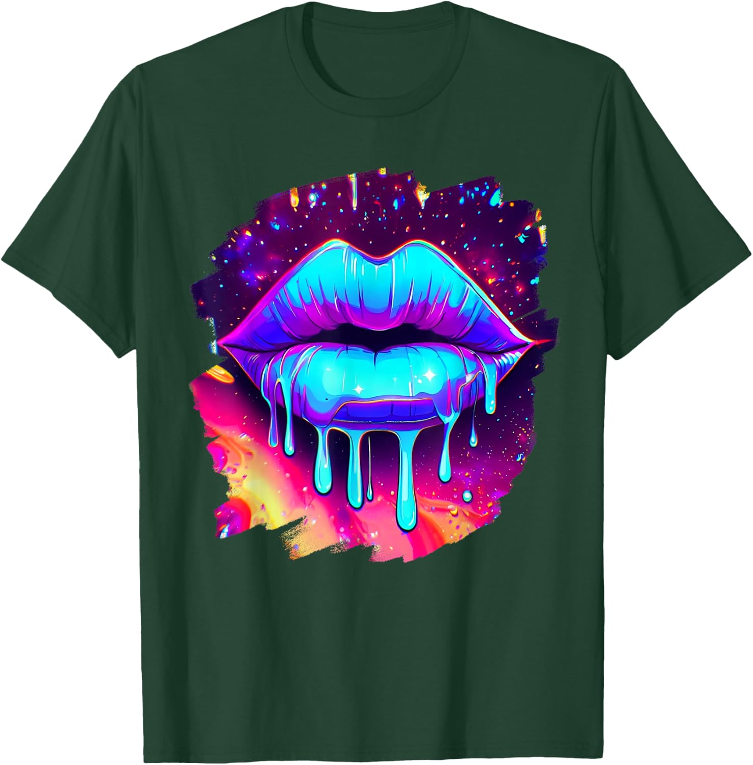 Rainbow Lips in Space Fashion Lip Art Design Print Colorful T-Shirt - T-Shirt | Forest