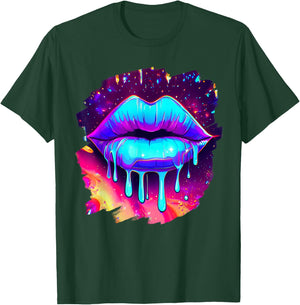 Rainbow Lips in Space Fashion Lip Art Design Print Colorful T-Shirt - T-Shirt | Forest