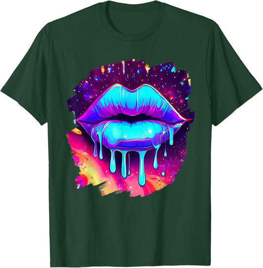 Rainbow Lips in Space Fashion Lip Art Design Print Colorful T-Shirt - T-Shirt | Forest