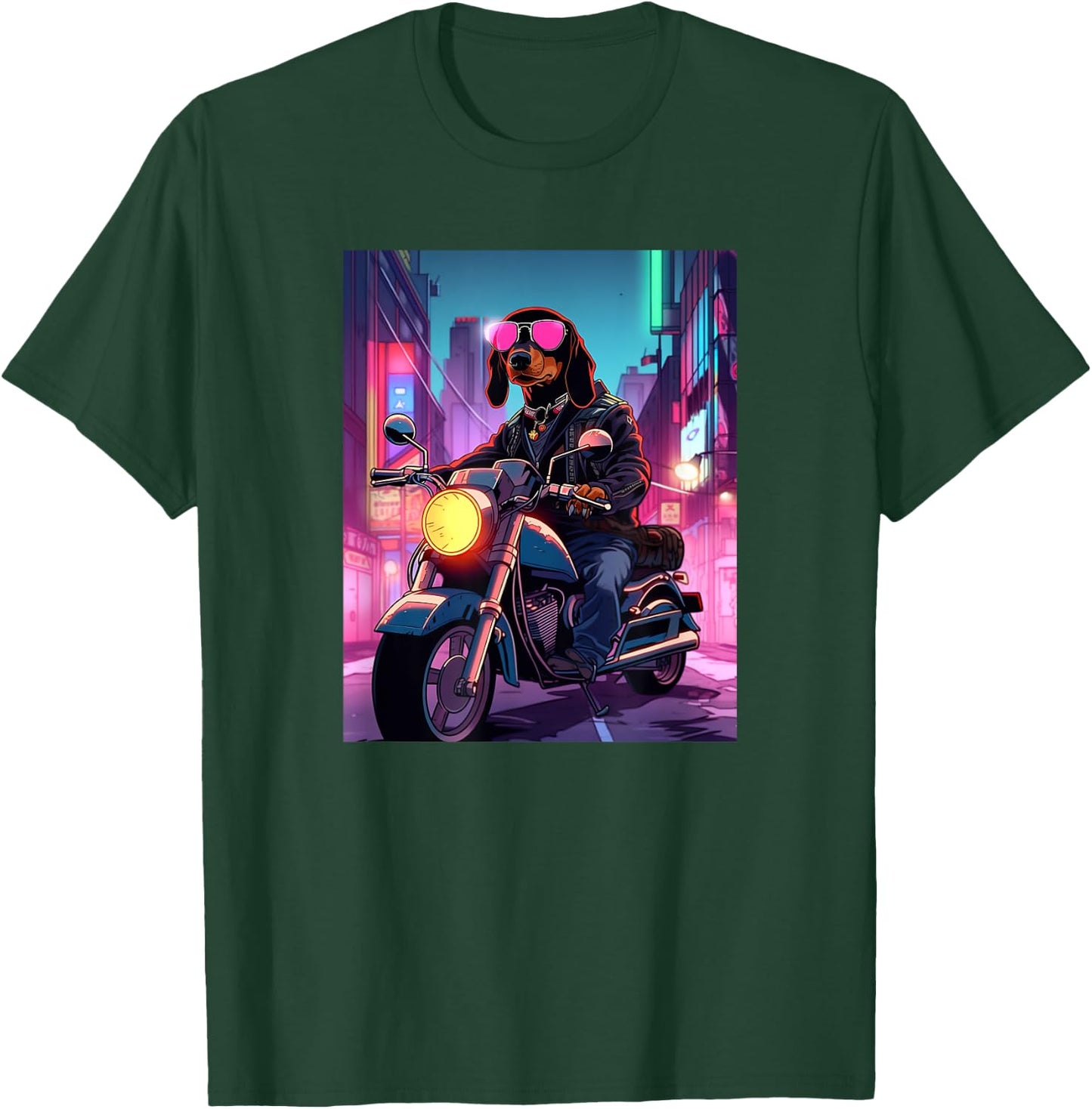Dachshund Biker Funny Dog Motorcycle Men Women Kids T-Shirt - T-Shirt | Forest