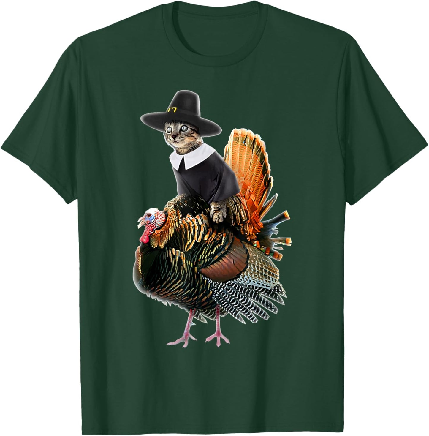 Thanksgiving Cat Pilgrim Costume Thanksgiving Turkey Gift T-Shirt - T-Shirt | Forest