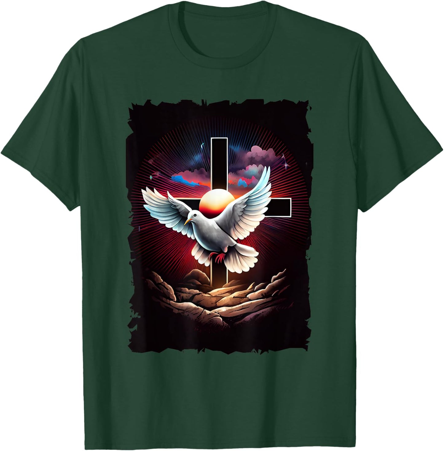 Christian Dove Cross retro 70s vintage T-Shirt - T-Shirt | Forest
