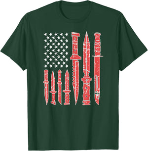 Knife Collecting For Proud Knives Collector US Flag Knife Lover Knife Enthusiast T-Shirt - T-Shirt | Forest