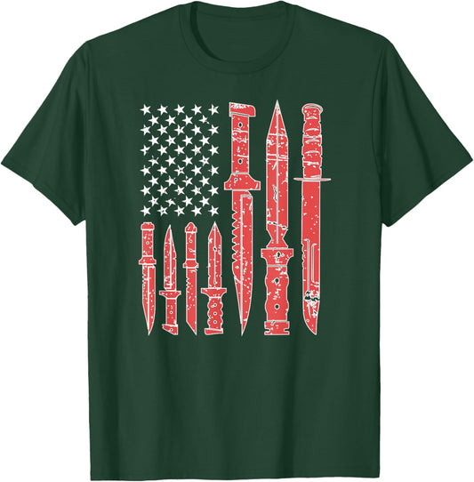 Knife Collecting For Proud Knives Collector US Flag Knife Lover Knife Enthusiast T-Shirt - T-Shirt | Forest