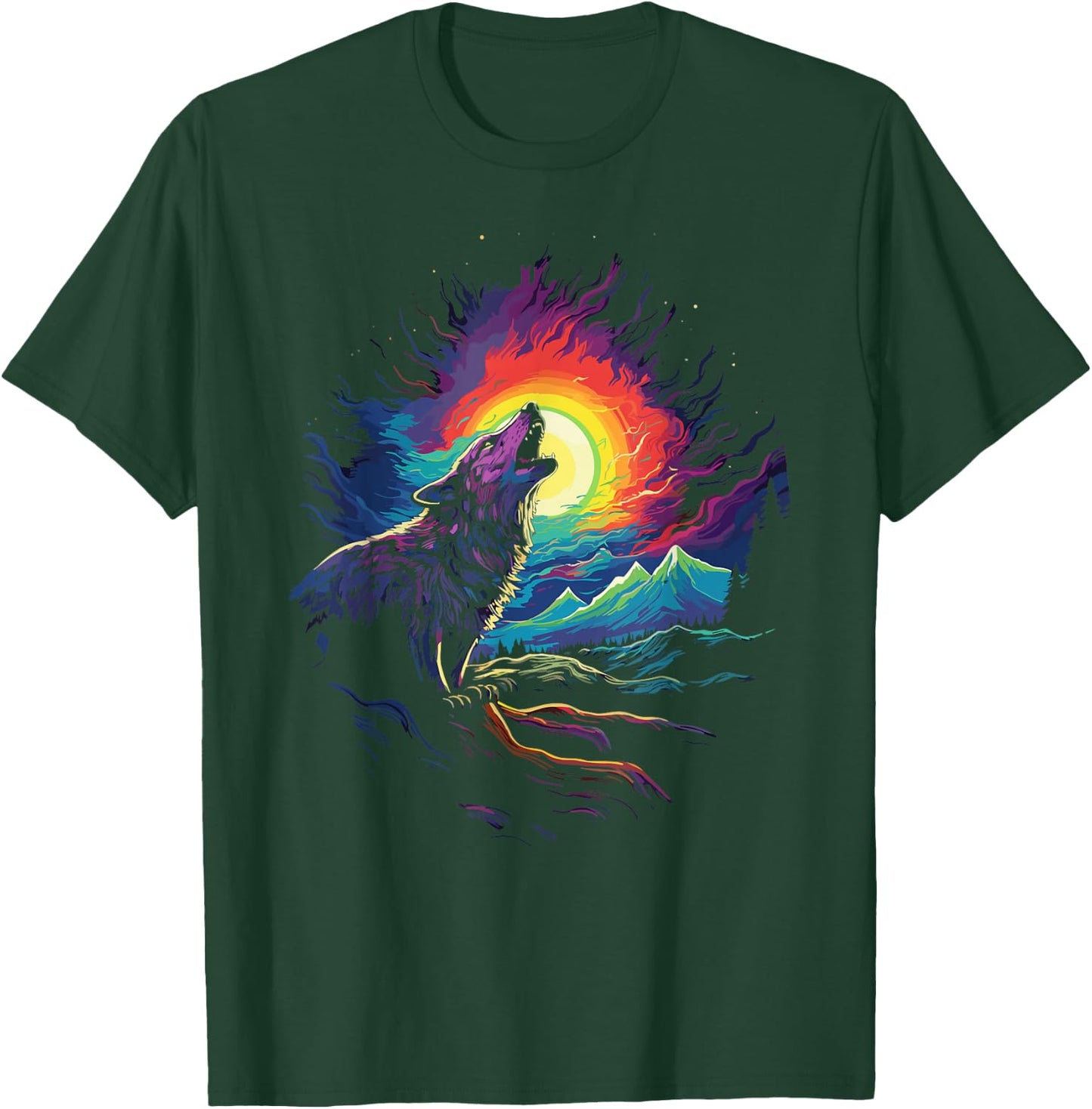 Howling Wolf Blacklight Painting Style the Full Moon T-Shirt - T-Shirt | Forest