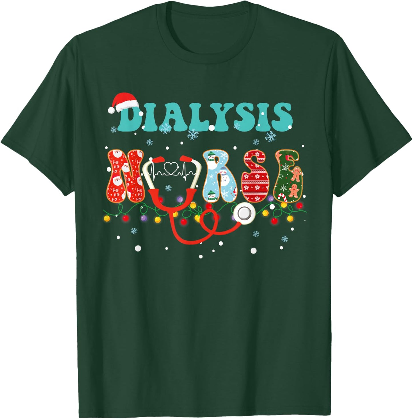 Christmas Dialysis Nurse RN Nephrology X-Mas Pajama groovy T-Shirt - T-Shirt | Forest