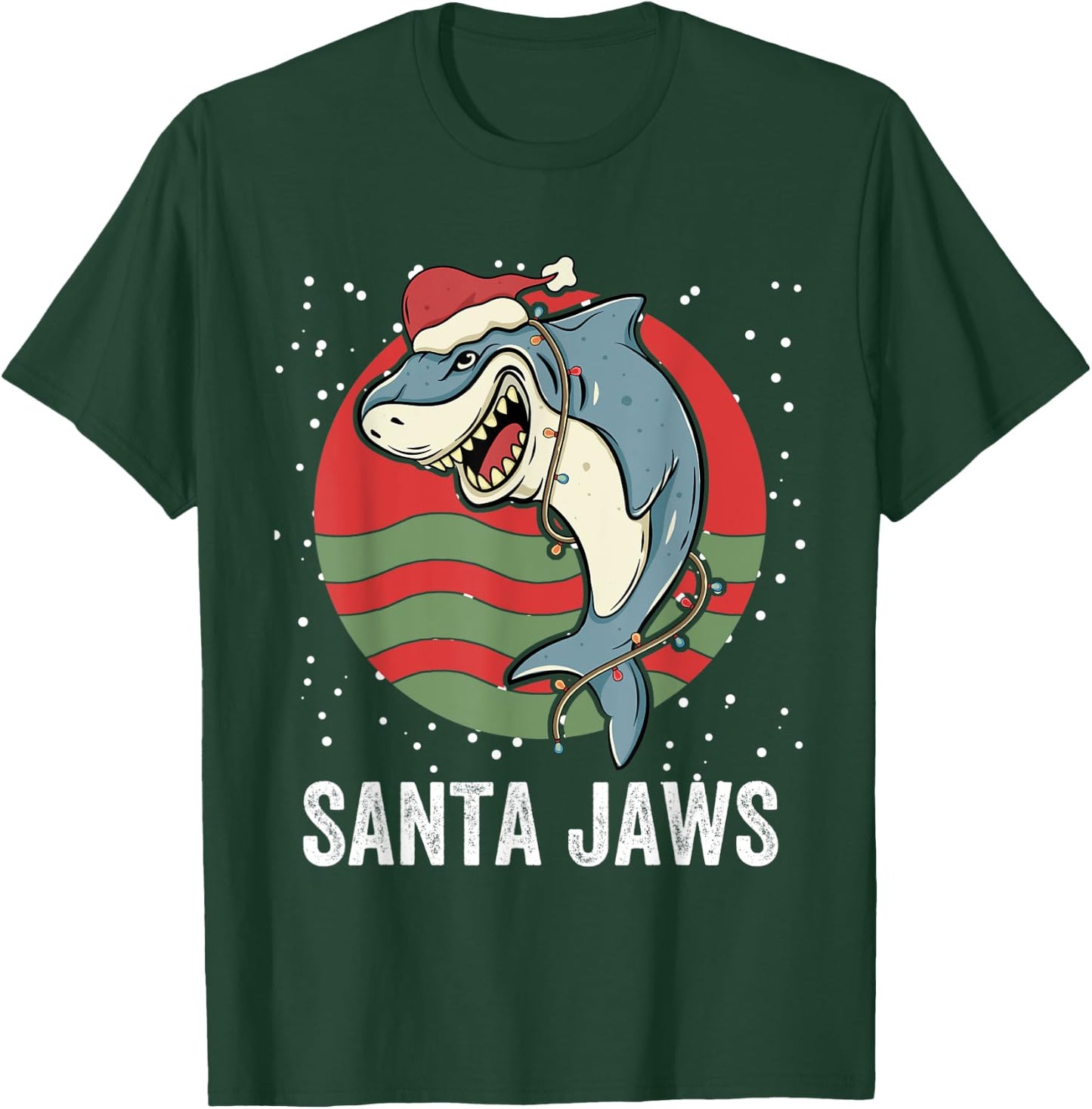 Santa Shark Christmas Lights Funny Boys Merry Sharkmas Xmas T-Shirt - T-Shirt | Forest
