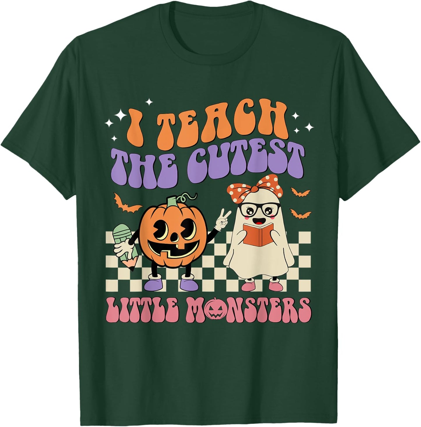 I Teach The Cutest Little Monster Retro Teacher Halloween T-Shirt - T-Shirt | Forest