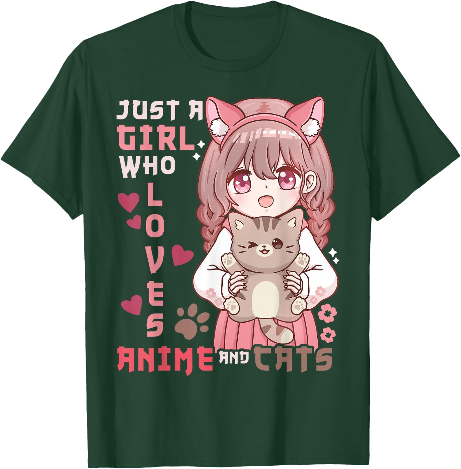 Anime Cat Girl Just a Girl Who Loves Anime and Cats T-Shirt - T-Shirt | Forest