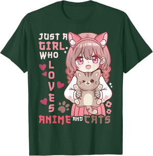 Anime Cat Girl Just a Girl Who Loves Anime and Cats T-Shirt - T-Shirt | Forest