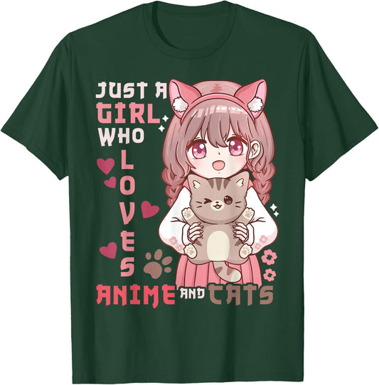 Anime Cat Girl Just a Girl Who Loves Anime and Cats T-Shirt - T-Shirt | Forest