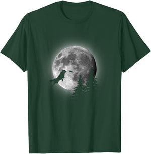 Border Collie Catching Frisbee Moon T-Shirt - T-Shirt | Forest