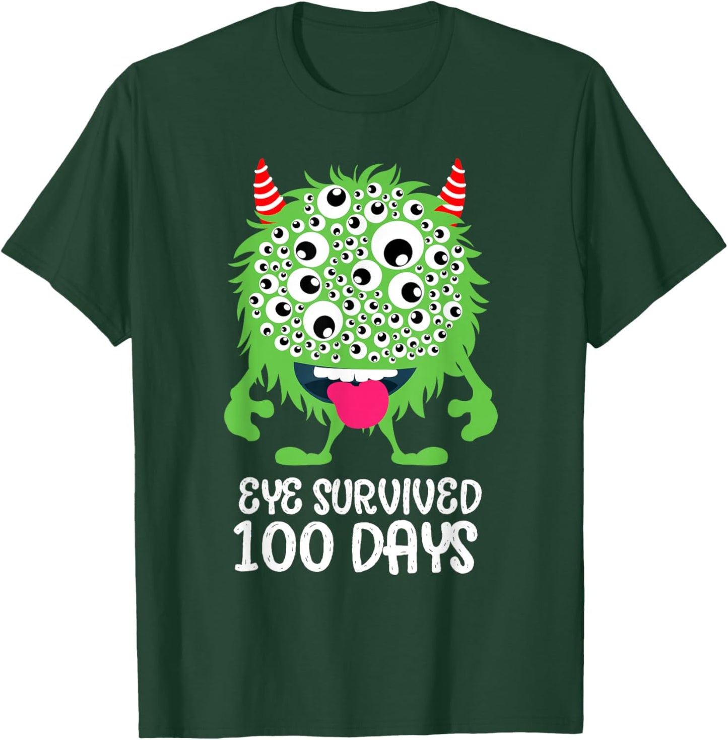 Eye Survived 100 Days Of School Monster Lover Teacher Kids T-Shirt - T-Shirt | Forest