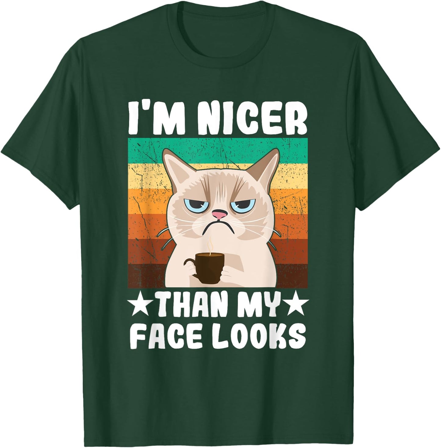 Introvert Coffee Cat I'm nicer than my face looks T-Shirt - T-Shirt | Forest
