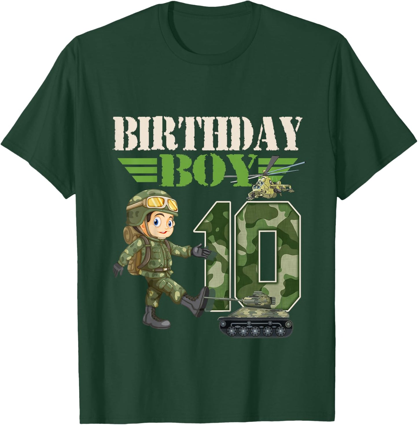 Kids 10th Birthday Military Themed Camo Boys 10 Yrs Old Soldier T-Shirt - T-Shirt | Forest