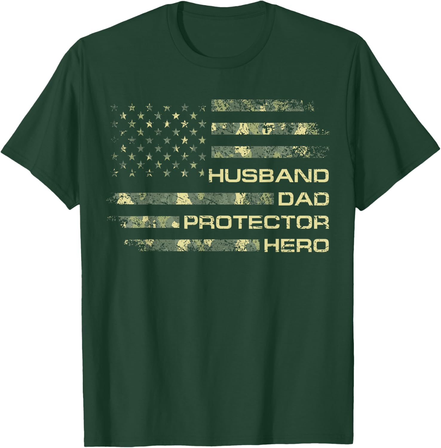 Husband Dad Protector Hero For Christmas Camo American Flag T-Shirt - T-Shirt | Forest