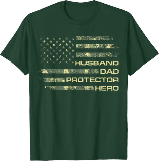 Husband Dad Protector Hero For Christmas Camo American Flag T-Shirt - T-Shirt | Forest