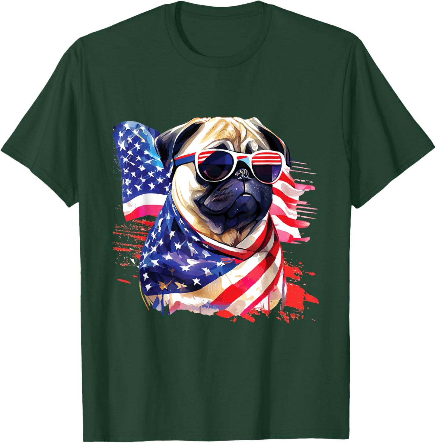 Patriotic Pug - USA American Flag Dog Lover Pet Owner T-Shirt - T-Shirt | Forest