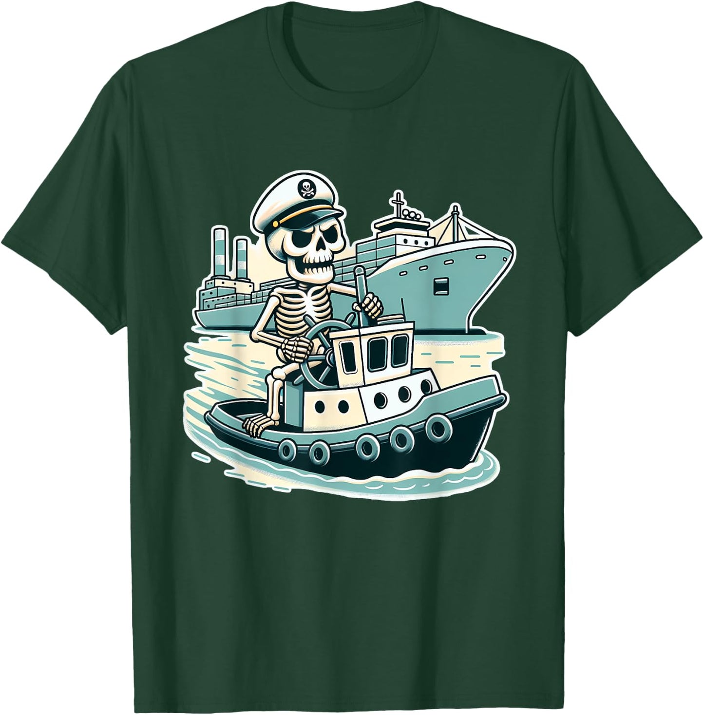 Halloween Skeleton Tugboat Captain T-Shirt - T-Shirt | Forest