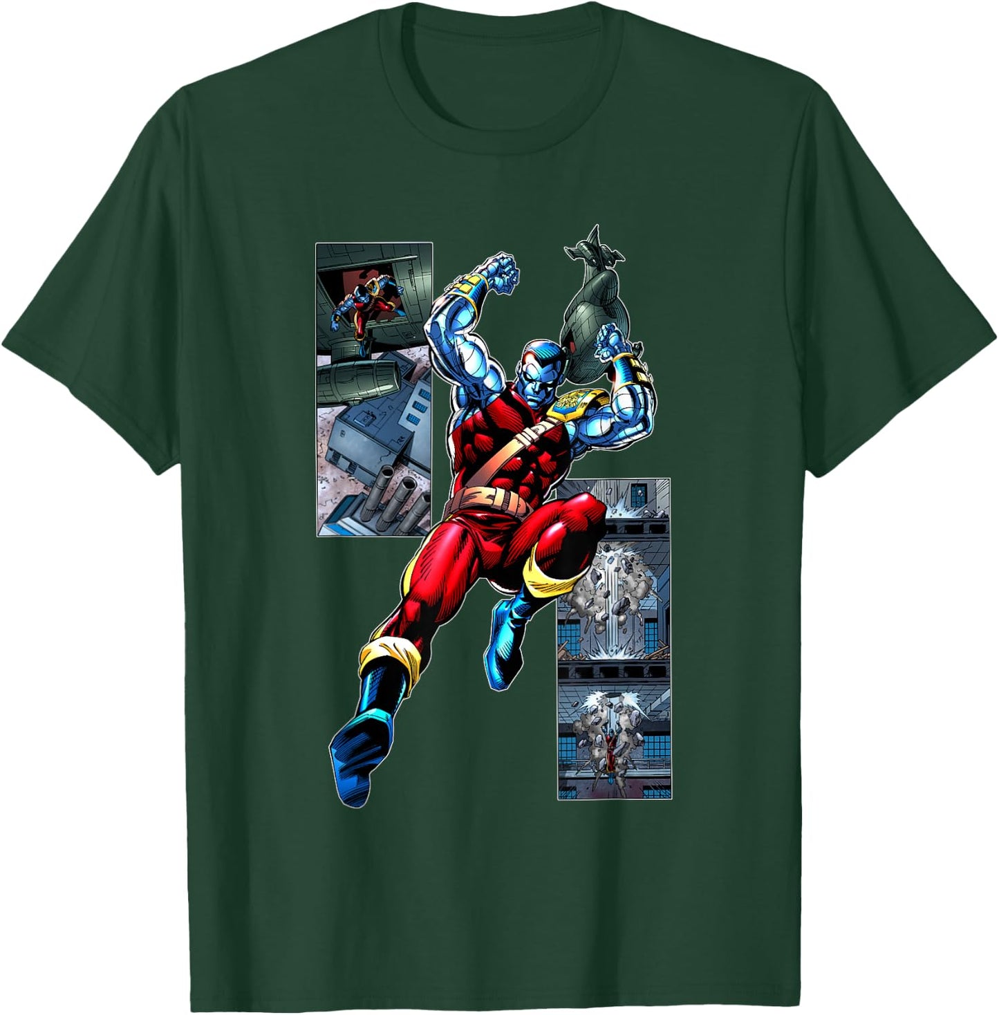 Marvel X-Men Colossus Jumping Through Roof Comic Panels T-Shirt - T-Shirt | Forest