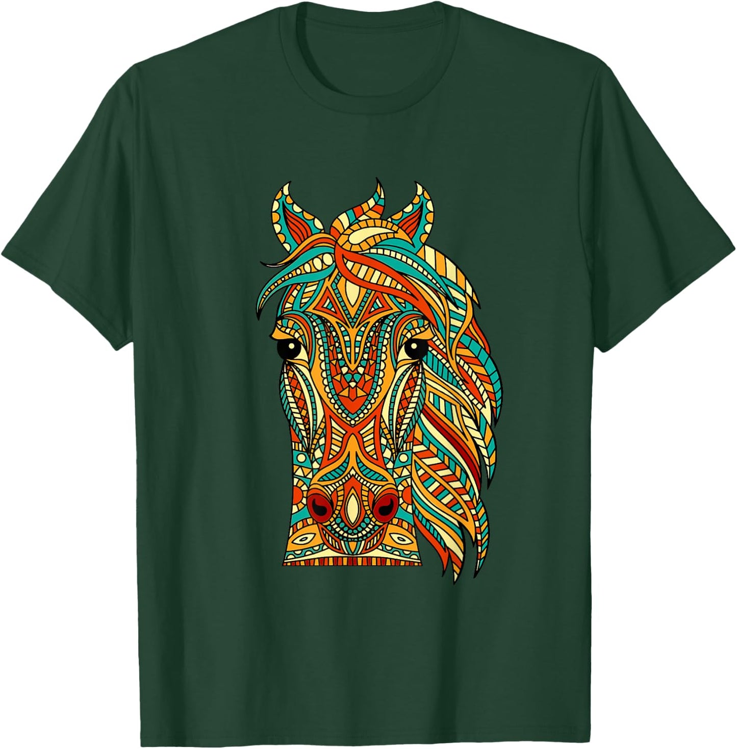 Tribal Horse Design - Horses Animal Lover Horseback Riding T-Shirt - T-Shirt | Forest