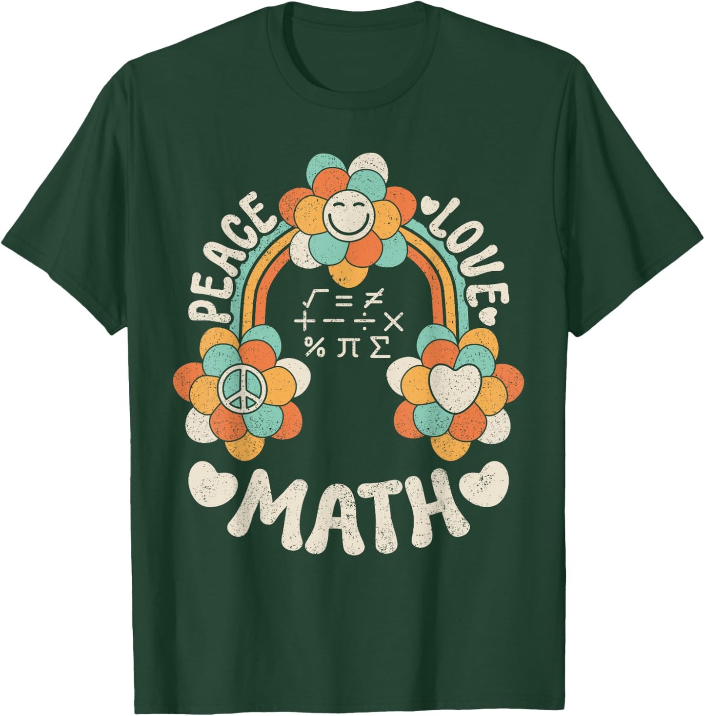 60s 70s Groovy Rainbow Outfit Hippie Teacher Peace Love Math T-Shirt - T-Shirt | Forest