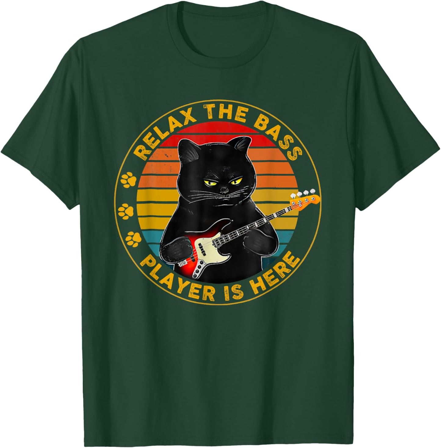 Relax The Bass Player Is Here Funny Guitar Bass Cat Lover Men Women Girls Kids T-Shirt - T-Shirt | Forest
