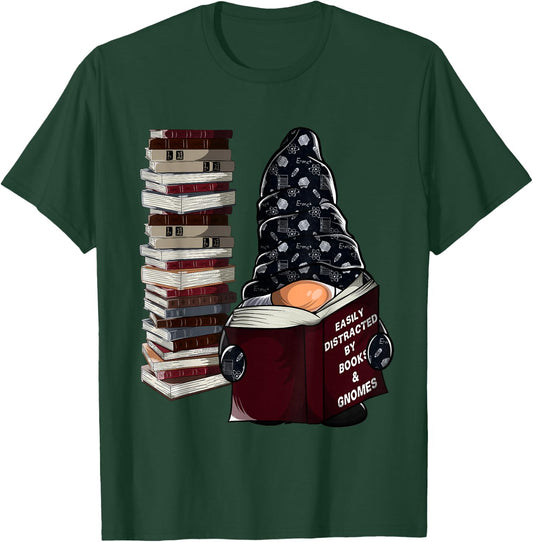 Easily Distracted by Books & Gnomes, Garden gnome Book Lover Small T-Shirt - T-Shirt | Forest