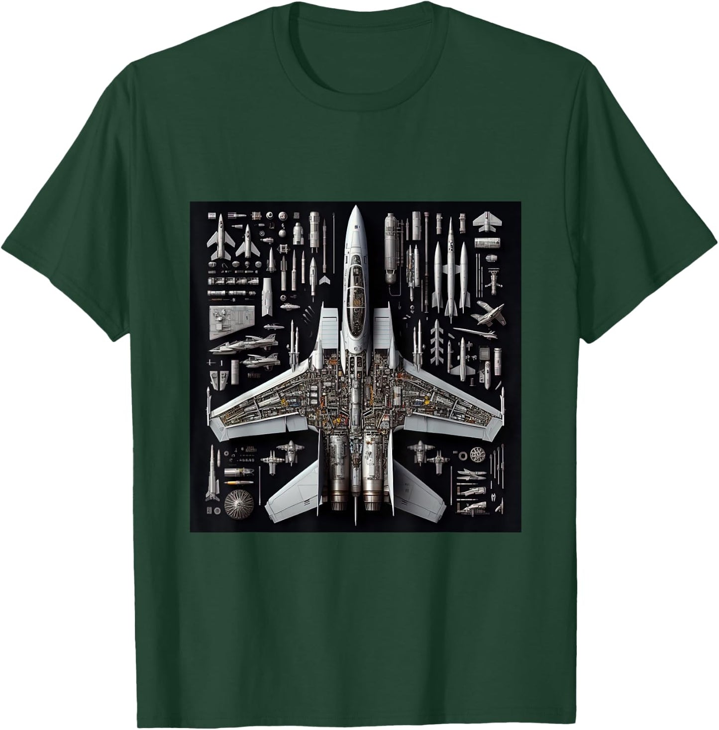 F-14 Tomcat Fighter Jet Anatomy Blueprint Military Aviation Men Women Girls Kids T-Shirt - T-Shirt | Forest