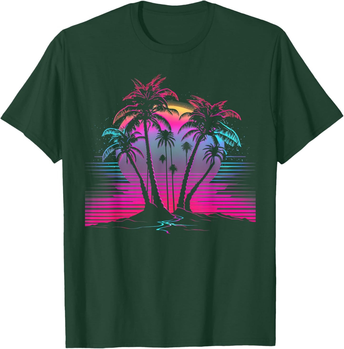 Palm Tree Vaporwave Retrowave Aesthetic Synthwave 80s Beach T-Shirt - T-Shirt | Forest