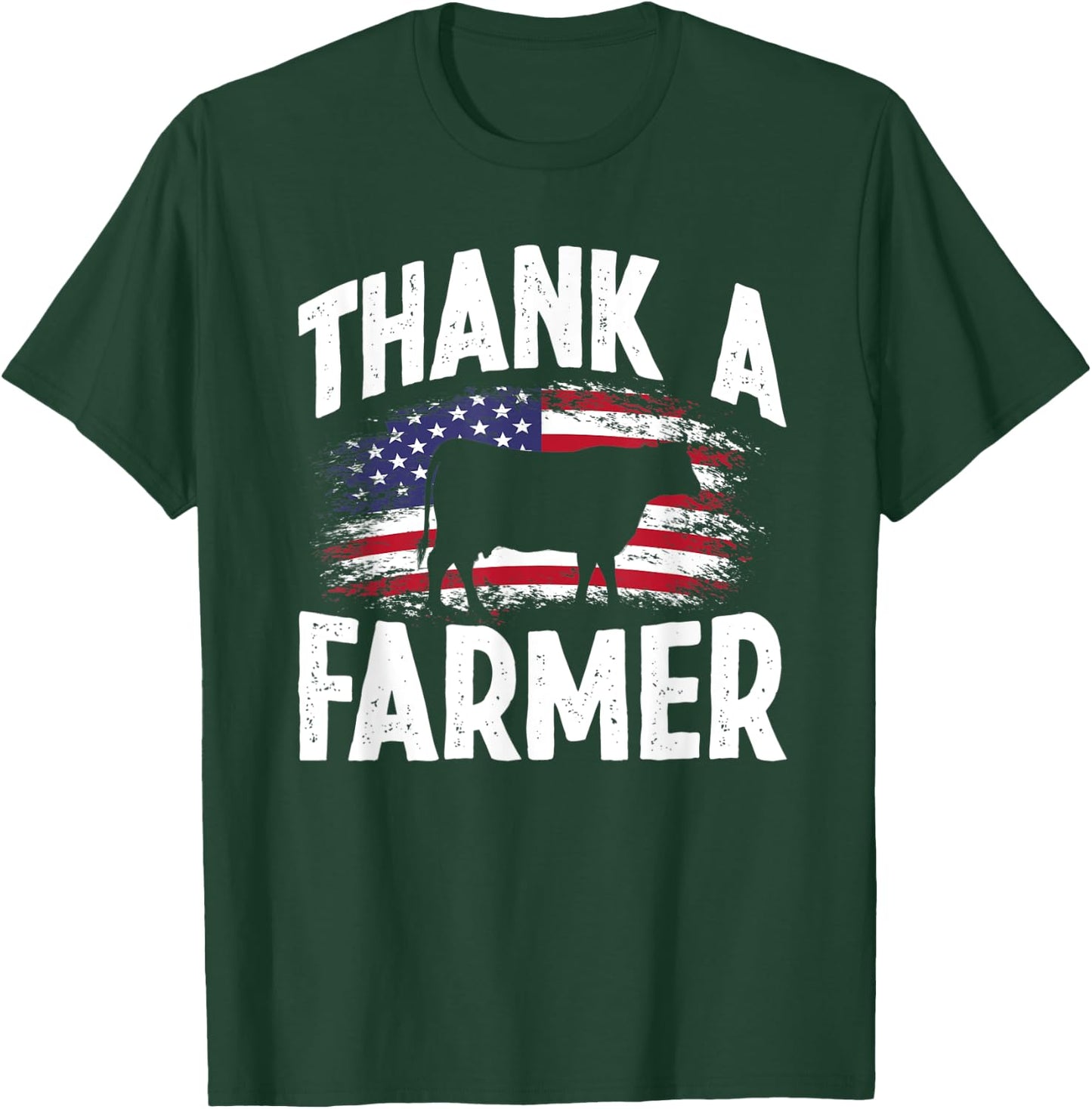 Thank A Farmer American Flag USA Proud Farmer Women Kids Men T-Shirt - T-Shirt | Forest