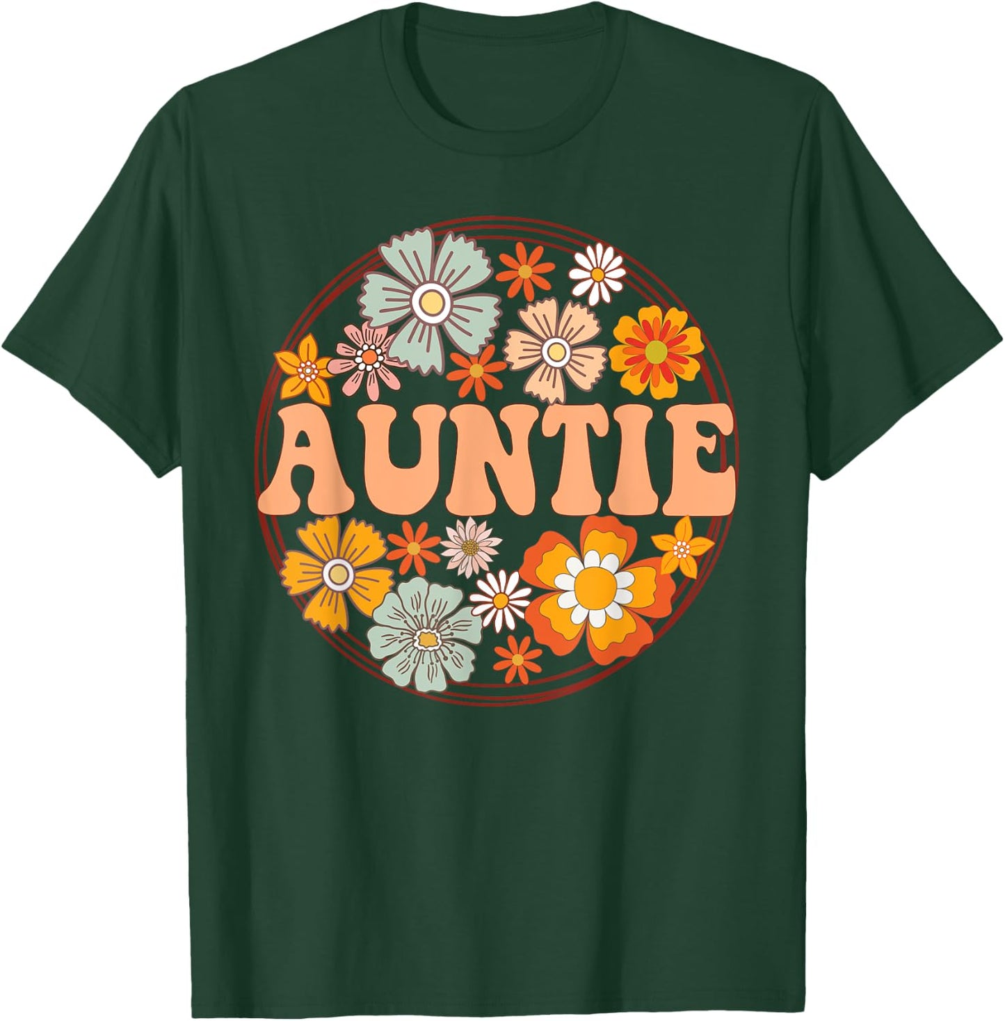 Groovy Auntie Retro Flowers Women Mother's Day Aunt T-Shirt - T-Shirt | Forest